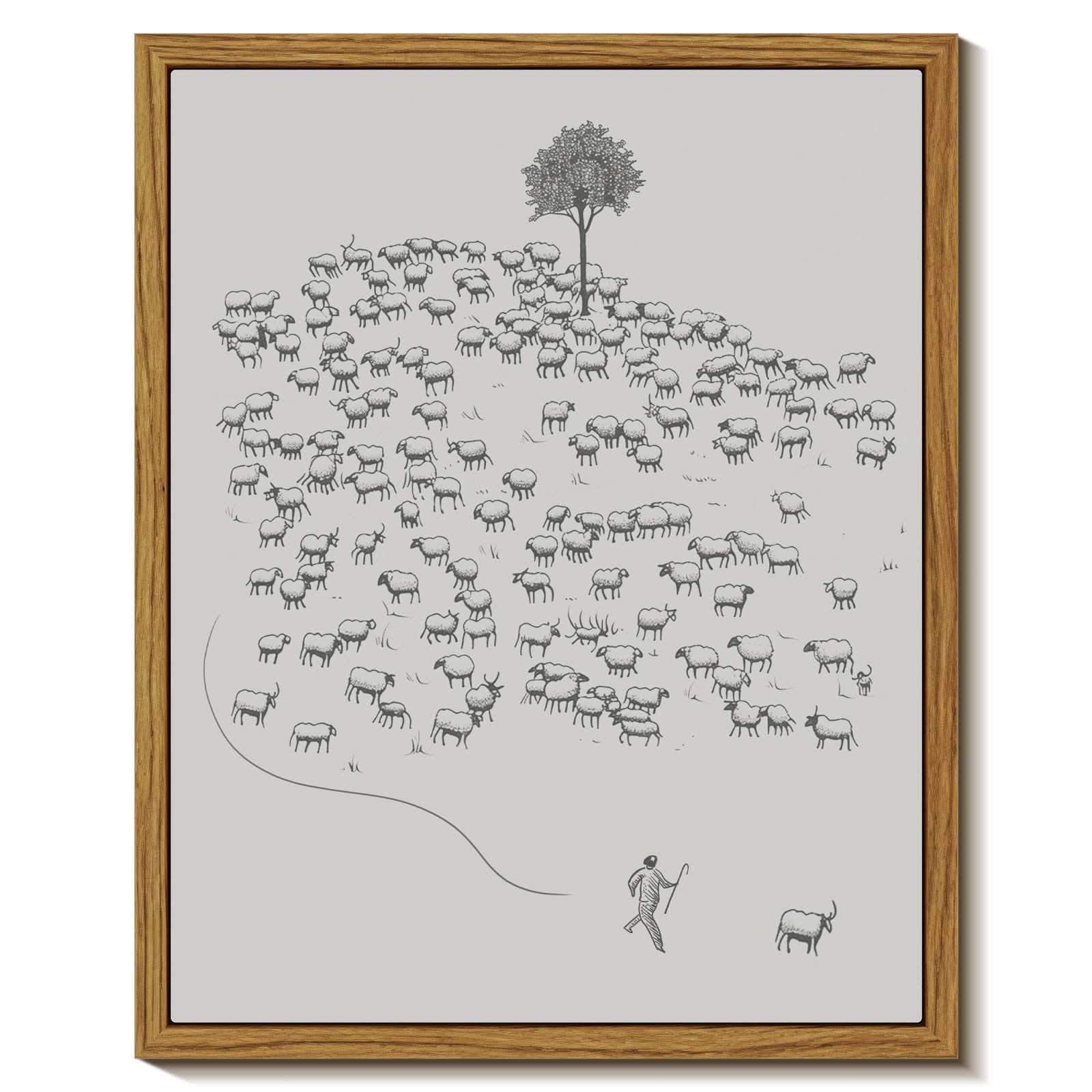 InSimSea Framed Wall Art for Living Room - Minimalist Vintage Landscape Flock of Sheep Home Decor - Inspiring Christian Lamb Artwork Painting Canvas Prints 8x10in — image 1