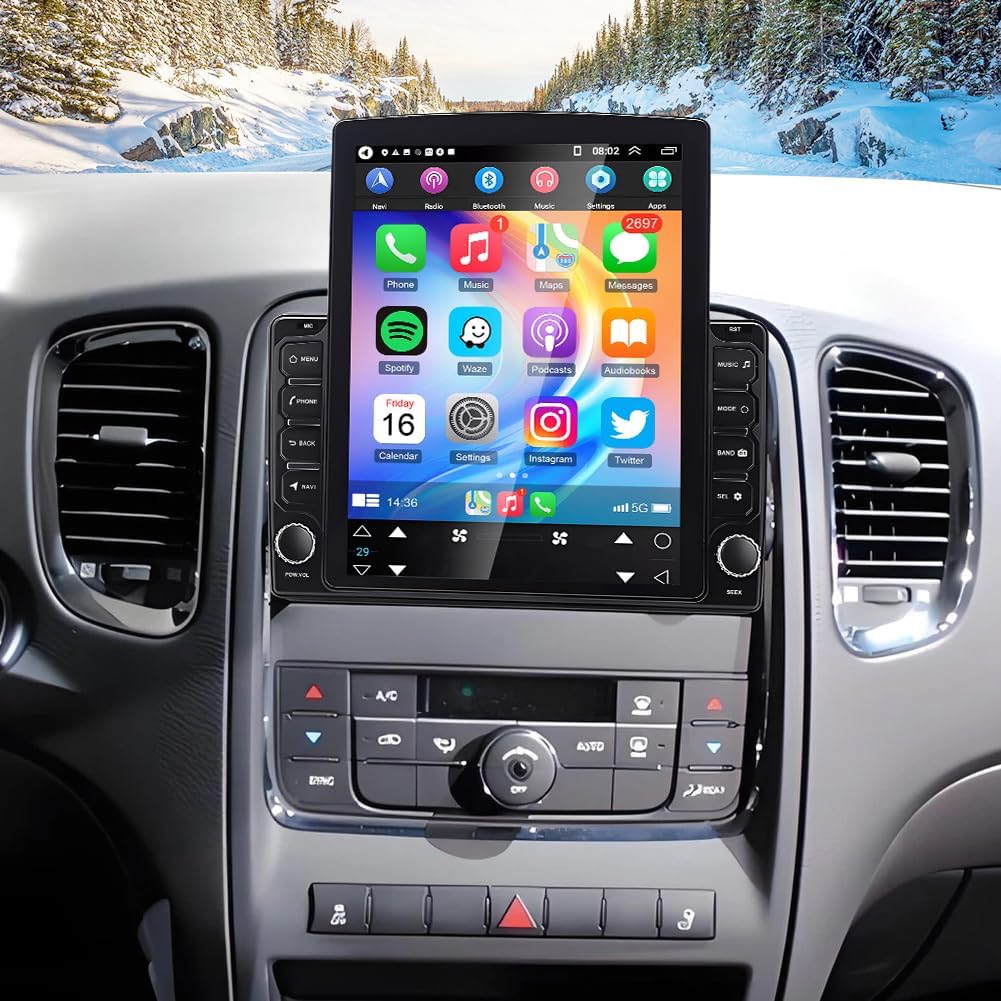 9.7 Inch Double Din Car Stereo Radio for Dodge Durango 2011-2013 with Wireless CarPlay and Android Auto Bluetooth Touch Screen Head Unit,Support GPS Navigation WiFi FM Mirror Link Backup Camera