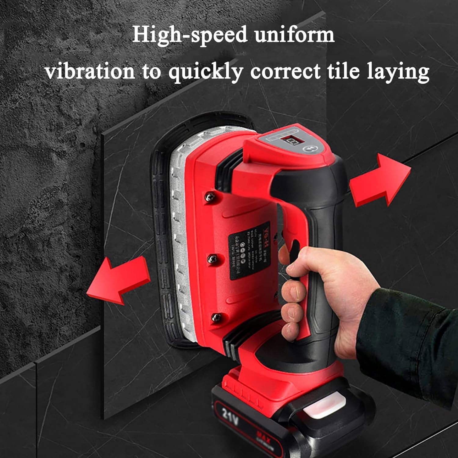 Livellatrice per piastrelle con set di vibrazioni portatile da 14000 giri/min, 6 livelli di regolazione, dimensioni piastrelle da 40-300 cm, 2 batterie incluse, strumento automatico per piastrellatura