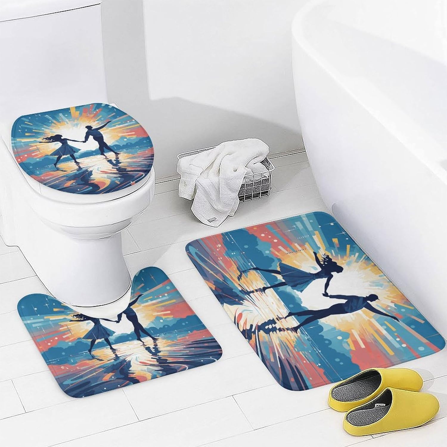 Dancing on WaterNon-Slip Bath Rug Set 4 Set