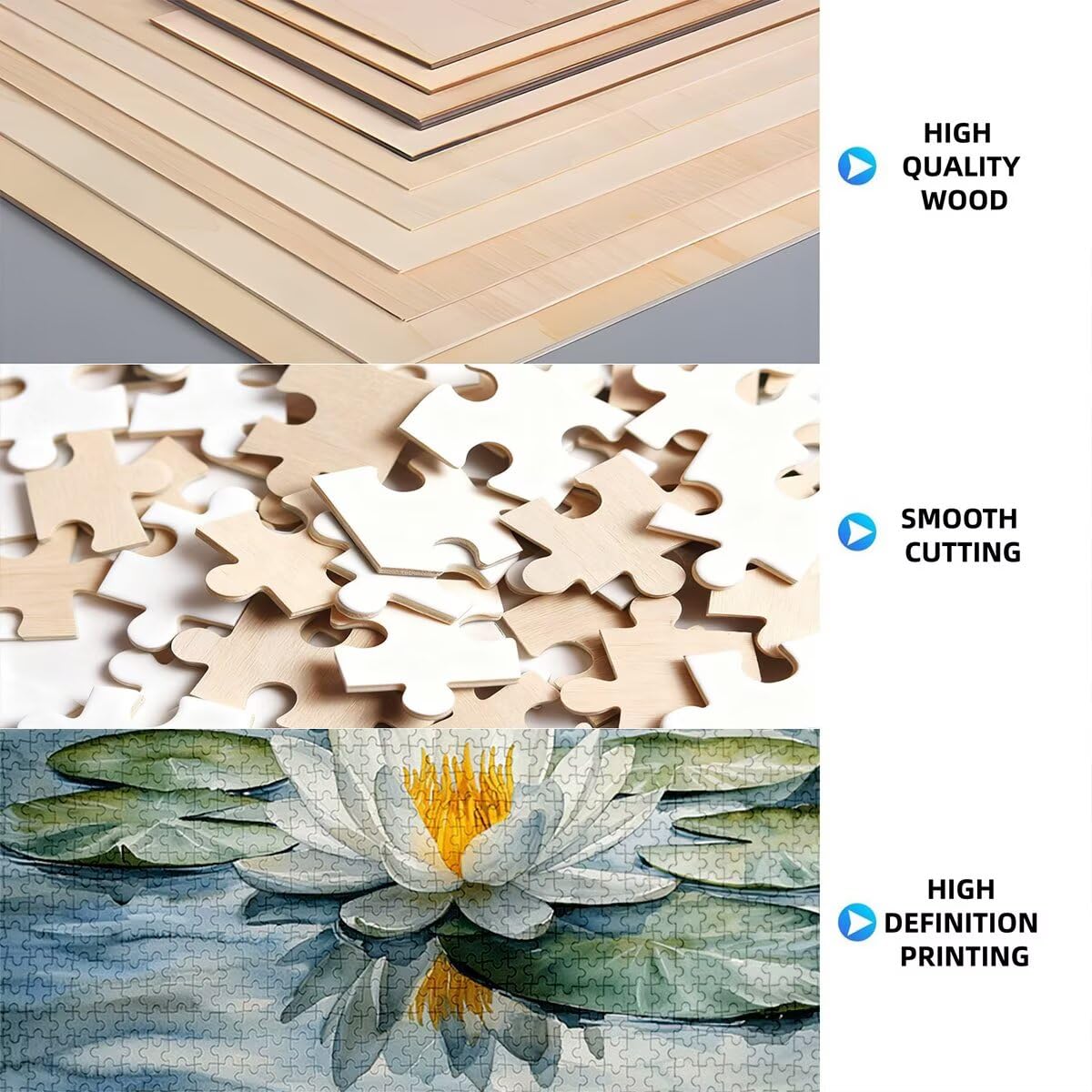 Puzzle 1500 Pieces Fleur, Puzzle 1500 Pieces Adultes en Bois, Bricolage Jeu Éducatif avec Boite Cadeau pour Adultes, Bois Épais et Résistant, Puzzles pour Tableau Decoration Murale, (Nénuphar) C-54