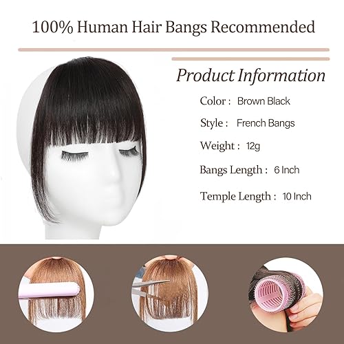 Miniatura 2 de Clip In Bangs-100% Real Huamn Hair Bangs Clip Brown Black Clip On Bangs Hair Extensions Fake Bangs Human Hair French Bangs Hair Clip Fringe With