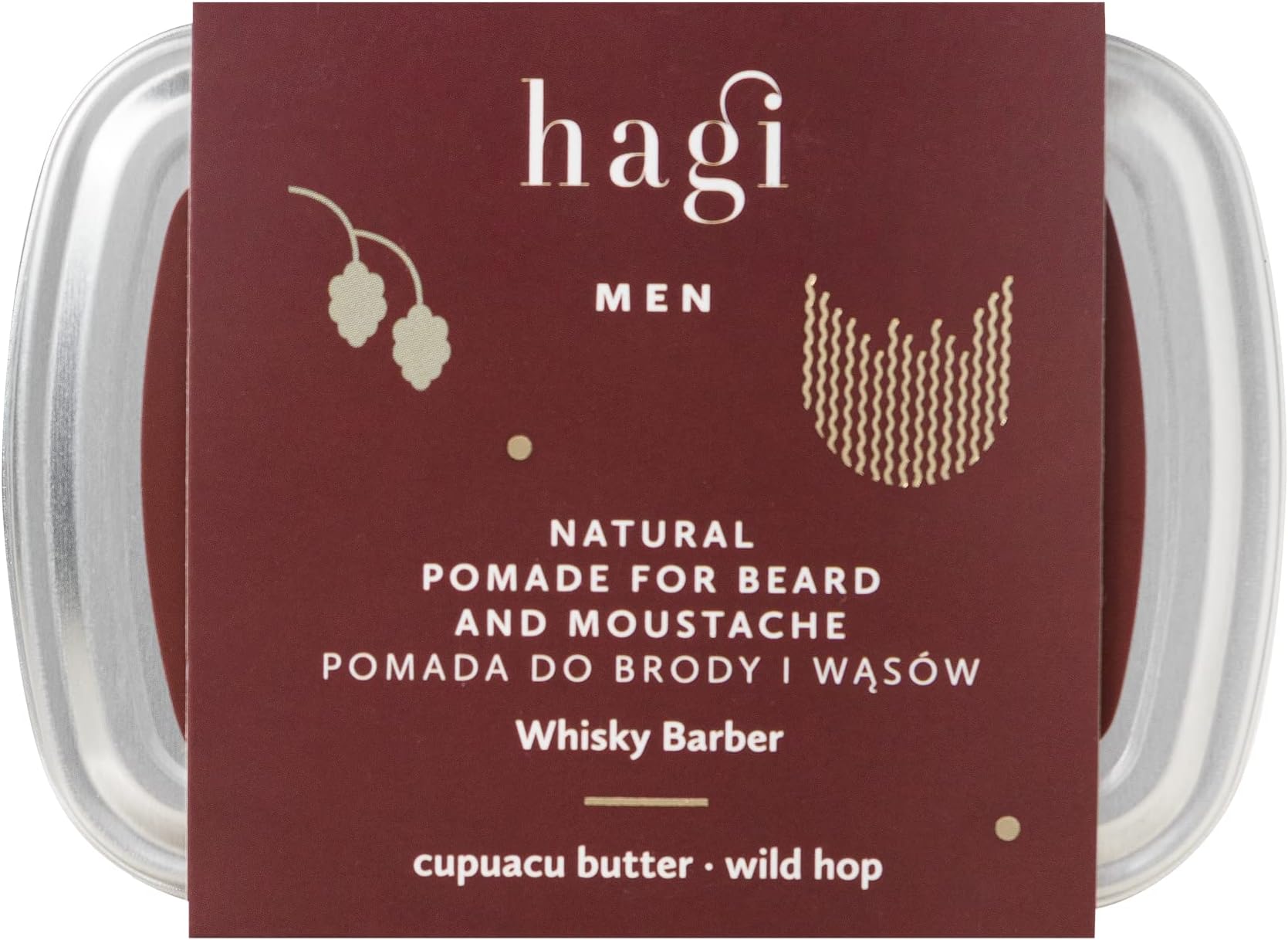 Hagi Whisky Barber Natural Pomade For Beard & Moustache for Styling, with Hops Extract, Cupuacu Butter, Pine Oil and Candelilla Wax, Whisky Scent, 70 ml