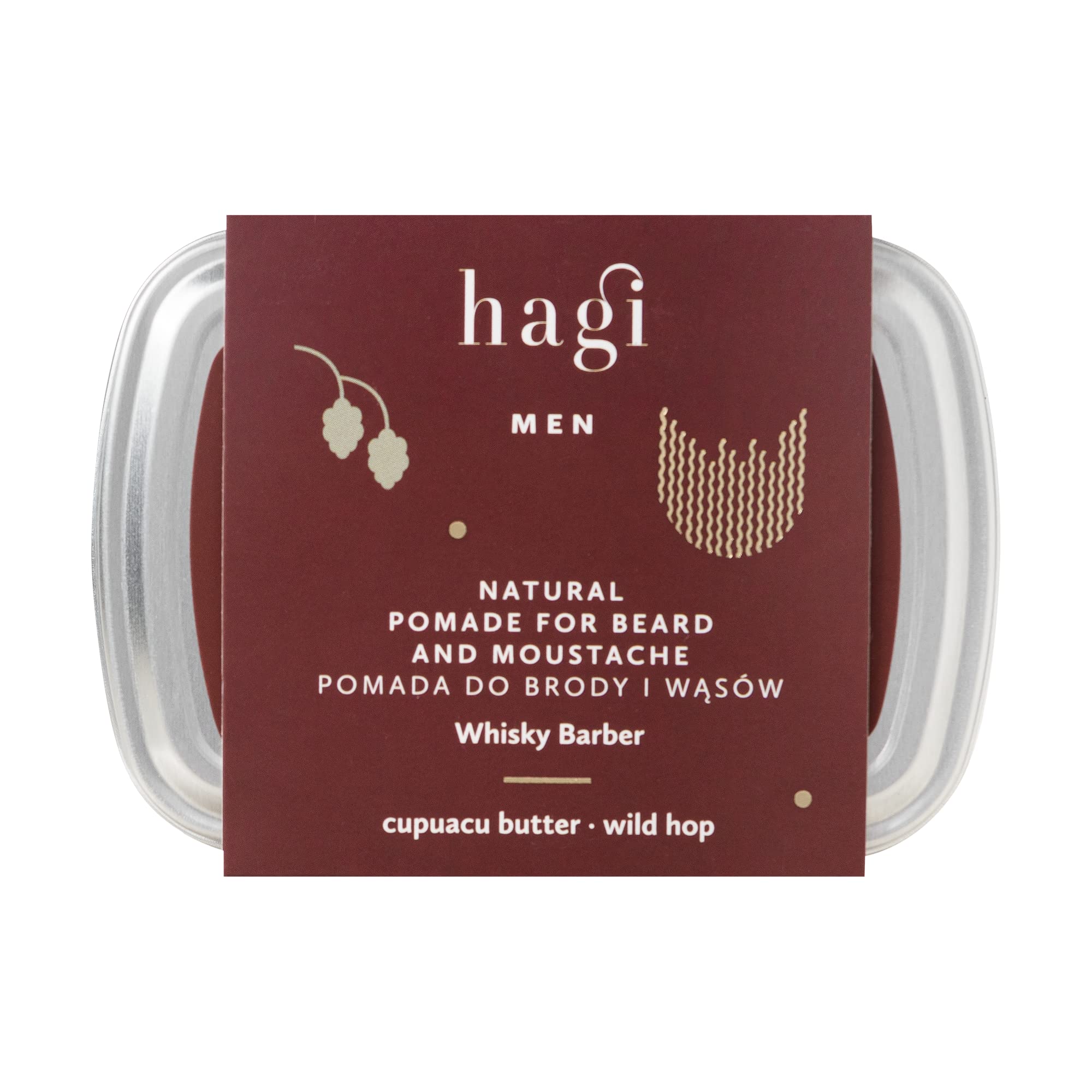 Hagi Whisky Barber Natural Pomade For Beard & Moustache for Styling, with Hops Extract, Cupuacu Butter, Pine Oil and Candelilla Wax, Whisky Scent, 70 ml