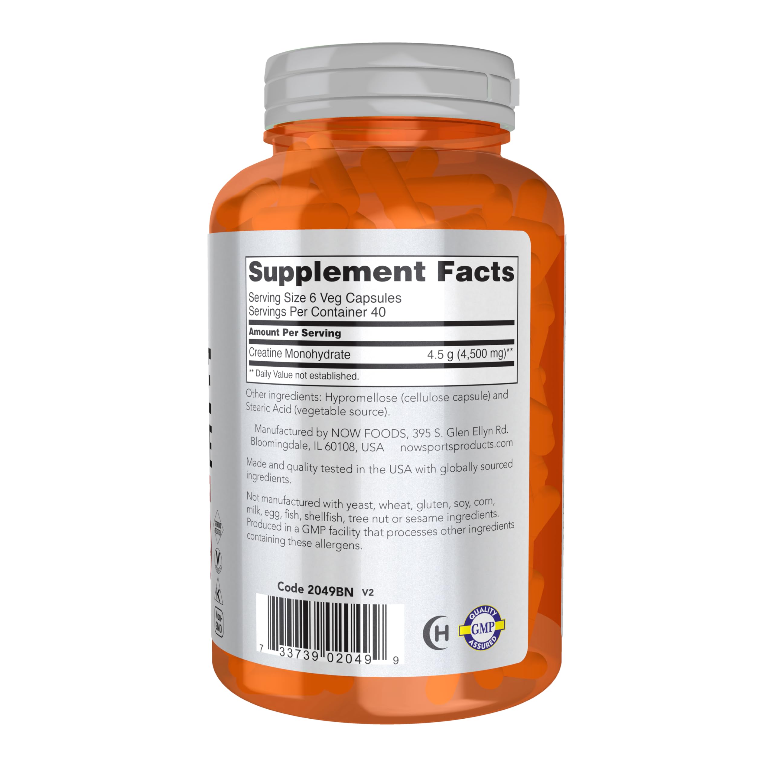 Now Sports, Creatine Monohydrate 750 mg, Muscel Fuel*, 240 Veg Caps — Amazon image 2