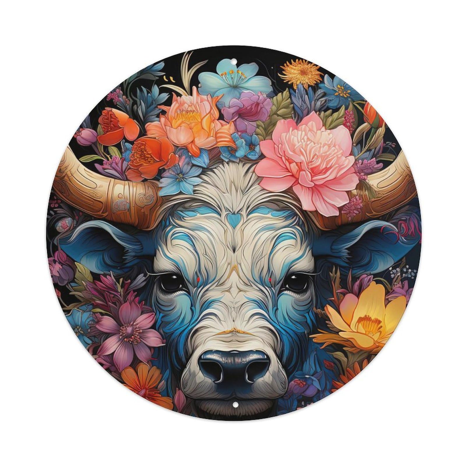 Visual Art Animals Cattle Vintage Metal Tin Sign Plaque Wall Decor for Cafe, Club, Garden Round Metal Poster 8x8Inch