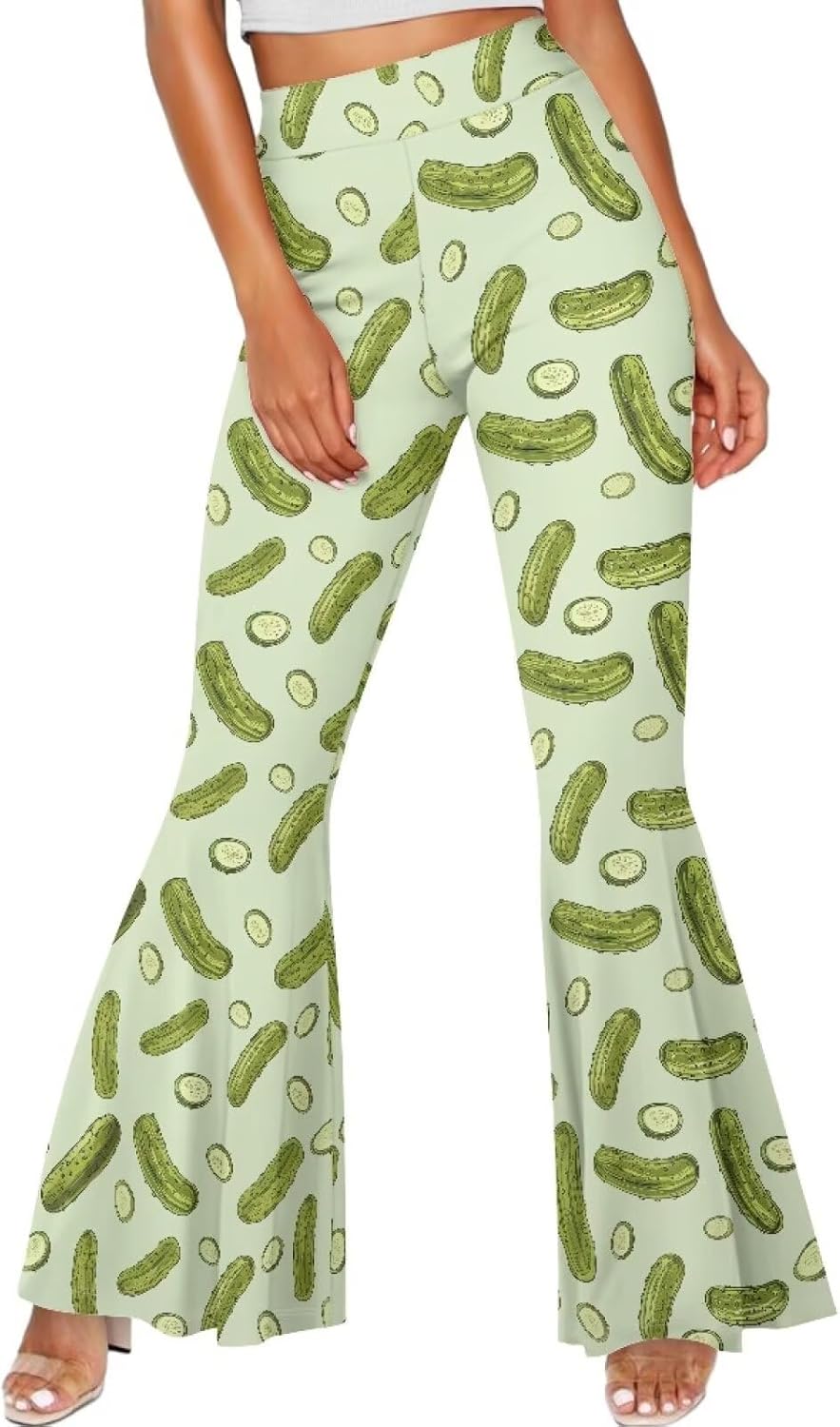 Funny Pickles Yoga Pants Womens Flared Leggings Flutter Hem High Waist Leggings Workout Pants Plus Size Trousers