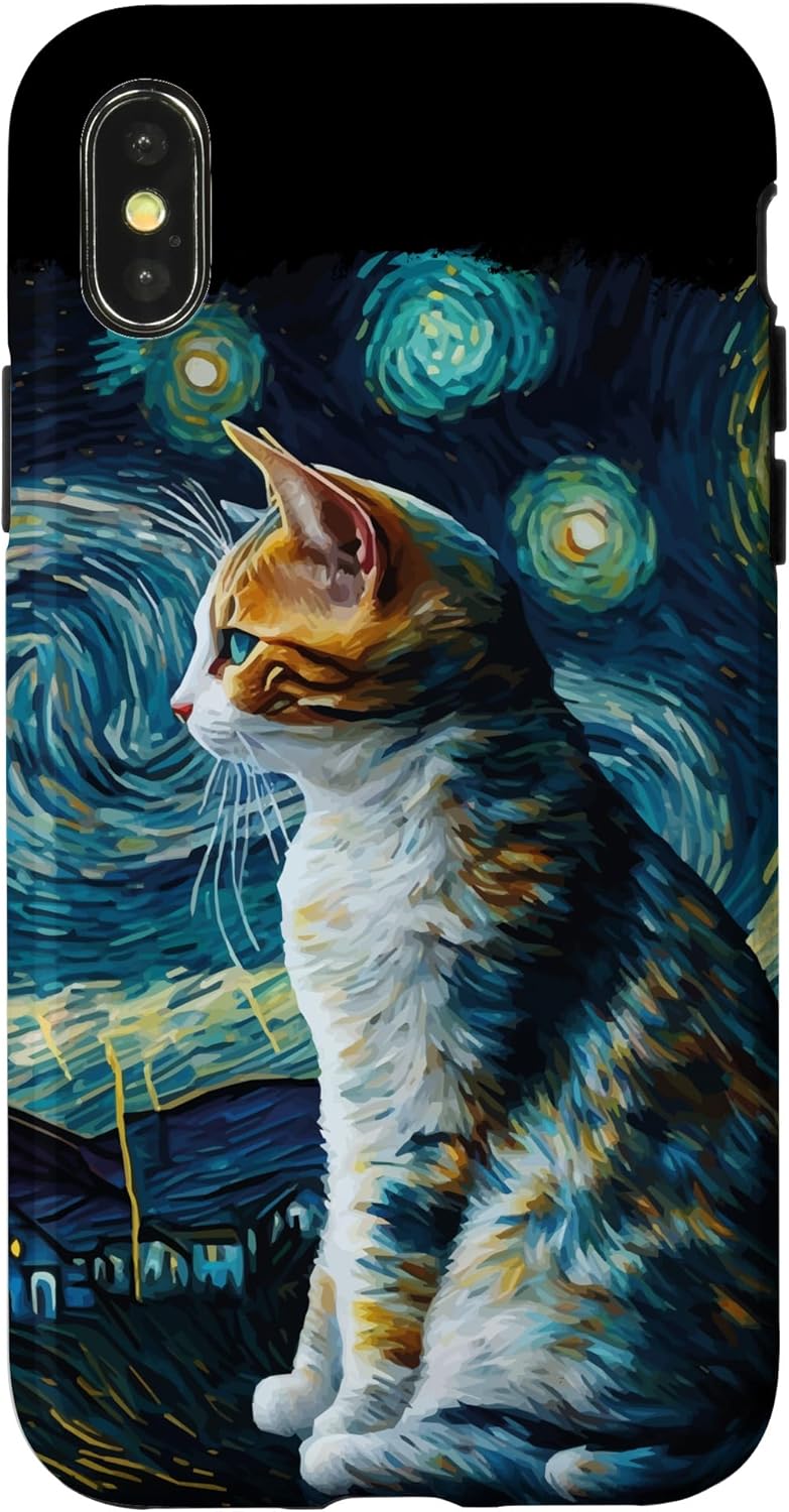 Cute Van Gogh Starry Night Cat Calico Cat Lover Funny Case for iPhone 12/12 Pro