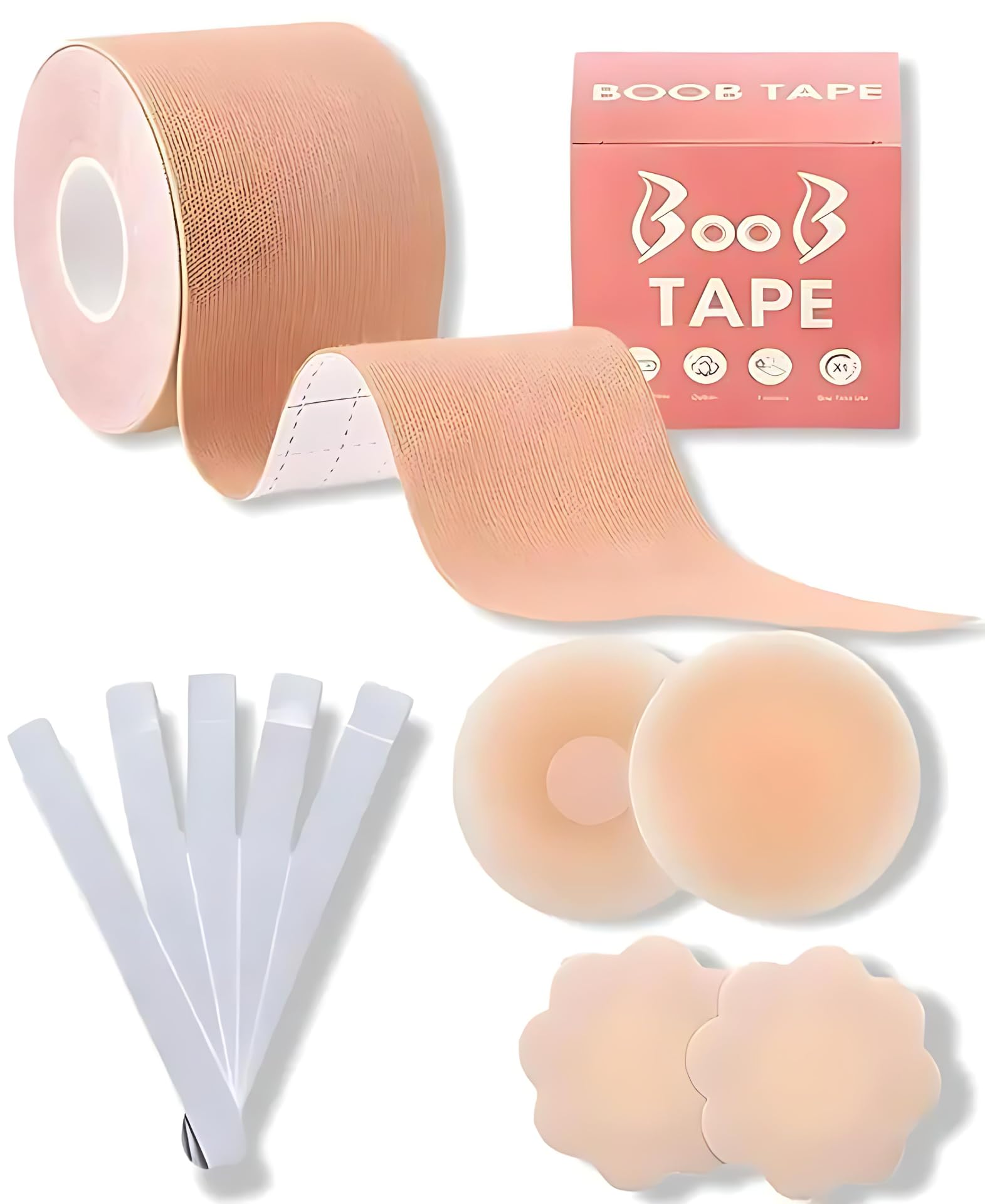 swarupnidhi Boob Tape with 10 Nipple Pasties and 2 Silicone Covers Beige Cotton Push Up Bra Petals 36 Fashion Tape Body Lift Support Adhesive Disposable Stick On Bra for Women-picture-18