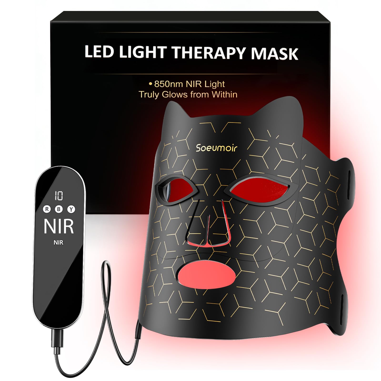 Photo 1 of Red Light Therapy Mask for Face, LED Face Mask Light Therapy with Near-Infrared 850nm, Red Light Mask, USB C Rechargeable Mask for Home Working Travel Yoga
