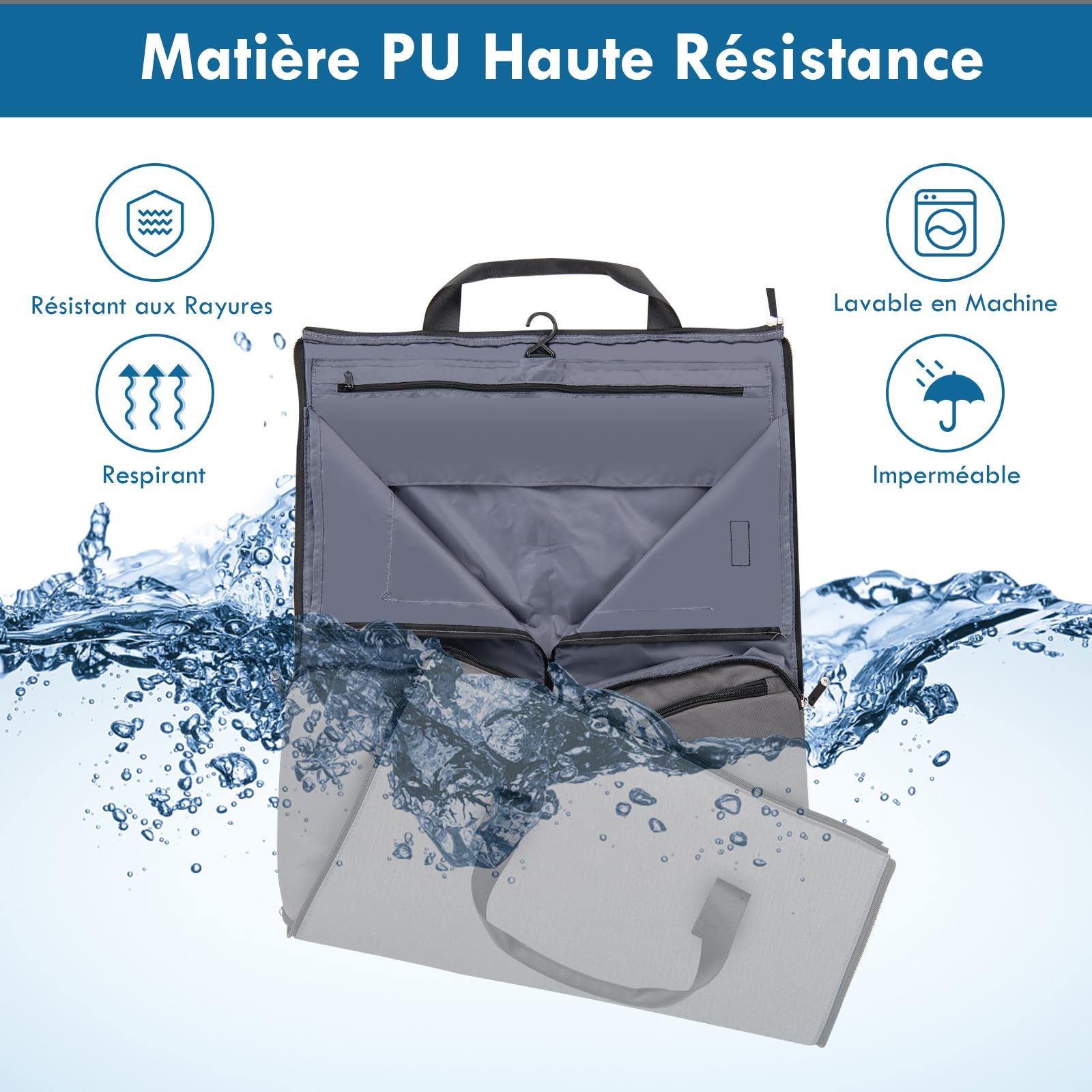 GOPLUS Sac à Vêtements, Sac Polochon 2-en-1 avec Poche à Chaussures, Poche à Cravates, Poche à Passeport et Sangle Amovible, Valise Suspendue de 50L pour Voyages d'affaires et de Loisirs (Gris)