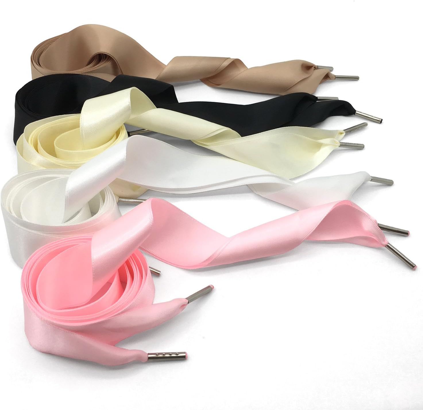 Satin Ribbon Shoe Laces: 3CM Wide Silk Shoelaces with Metal Tips | 1 Pair, 4MM Silver Metal Tips, 35/49 Inch, Smooth and Soft, Flat Sneakers Shoestrings
