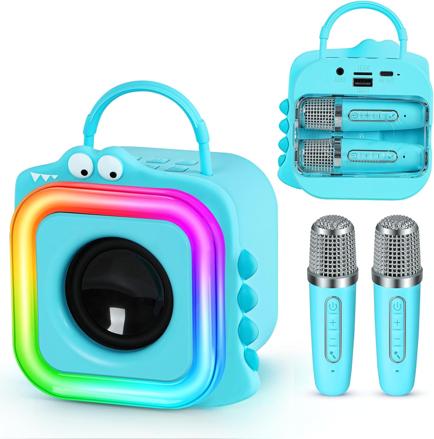 Mini Karaoke Machine for Kids with 2 Wireless Microphones - Toys Gift for Boys Girls Ages 4, 5, 6, 7, 8, 9,10,11,12+Year Old - Christmas, Birthday, Party Singing Gift (Blue)