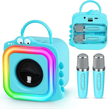 Mini Karaoke Machine for Kids with 2 Wireless Microphones - Toys Gift for Boys Girls Ages 4, 5, 6, 7, 8, 9,10,11,12+Year Old - Christmas, Birthday, Party Singing Gift Blue