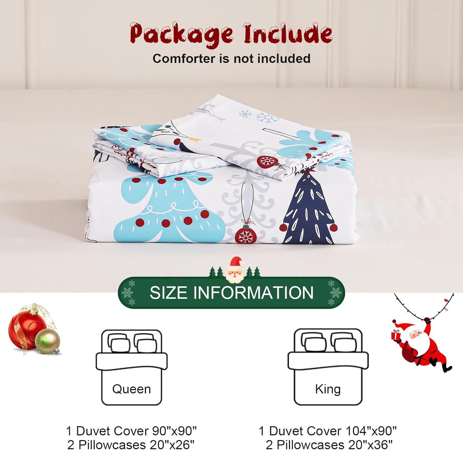Dobuyly White Christmas Duvet Cover Queen, Blue Red Christmas Tree Pattern Duvet Cover Set, Soft Microfiber Pine Christmas Bedding Set Queen Size Includes 1 Duvet Cover and 2 Pillow Shams - Image 7
