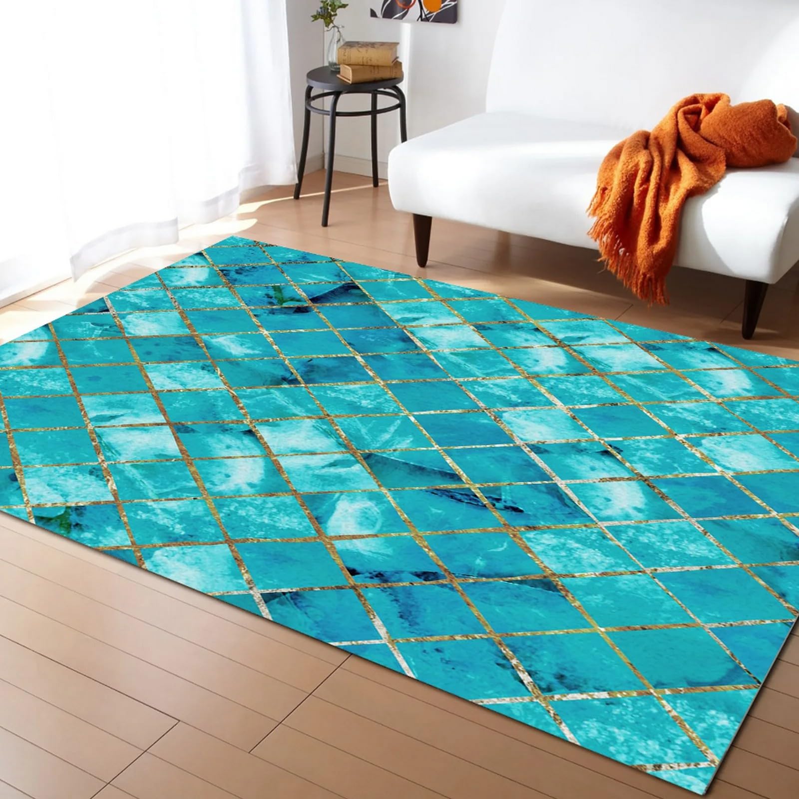 Tapis salon marbre turquoise grand tapis moderne de chambre 120x160 cm