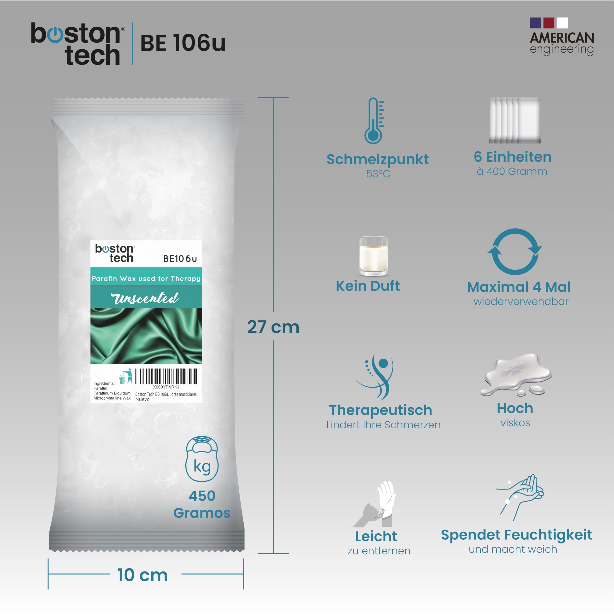 Paraffinwachs für Hände Füße Boston Tech® Antioxidative + Hydratisiert+ Nährt+ Ästhetisch | Ideal für jedes Paraffinbad | 6 Blöcken à 450g One duft