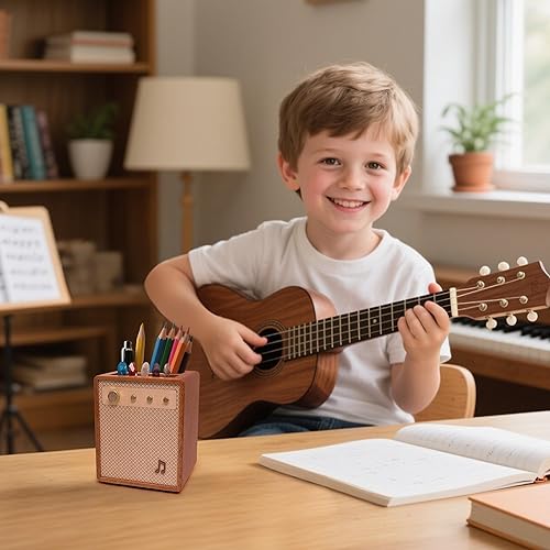 Miniatura 2 de Accesorios de guitarra, soporte de púas de guitarra estilo amplificador de madera Sapele con almacenamiento para bolígrafos, organizador de