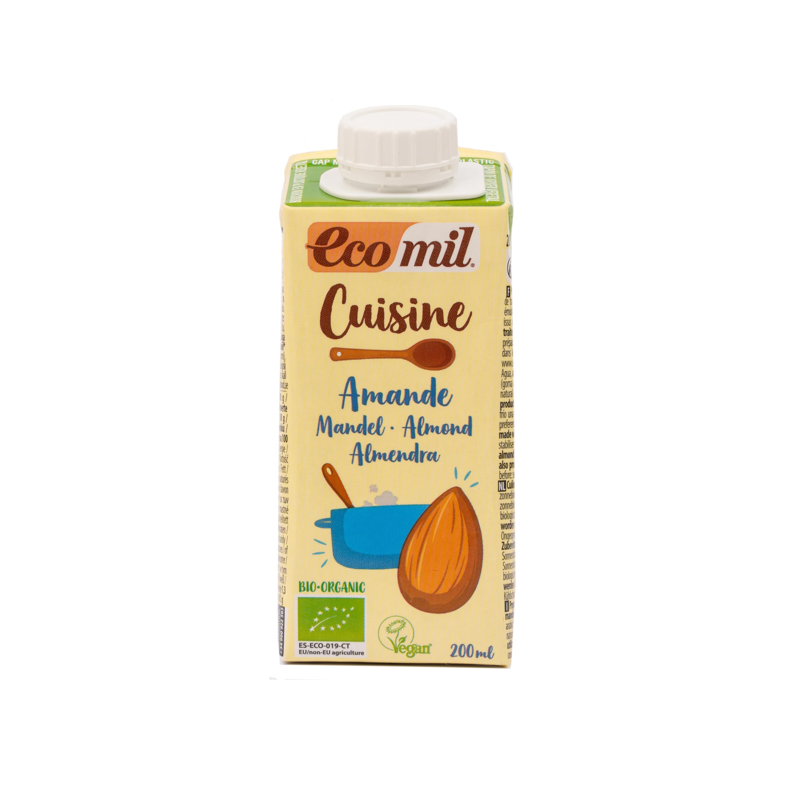Ecomil Nata de Almendras para Cocinar Bio, Crema Vegana de Almendra Ecológica 200 ml