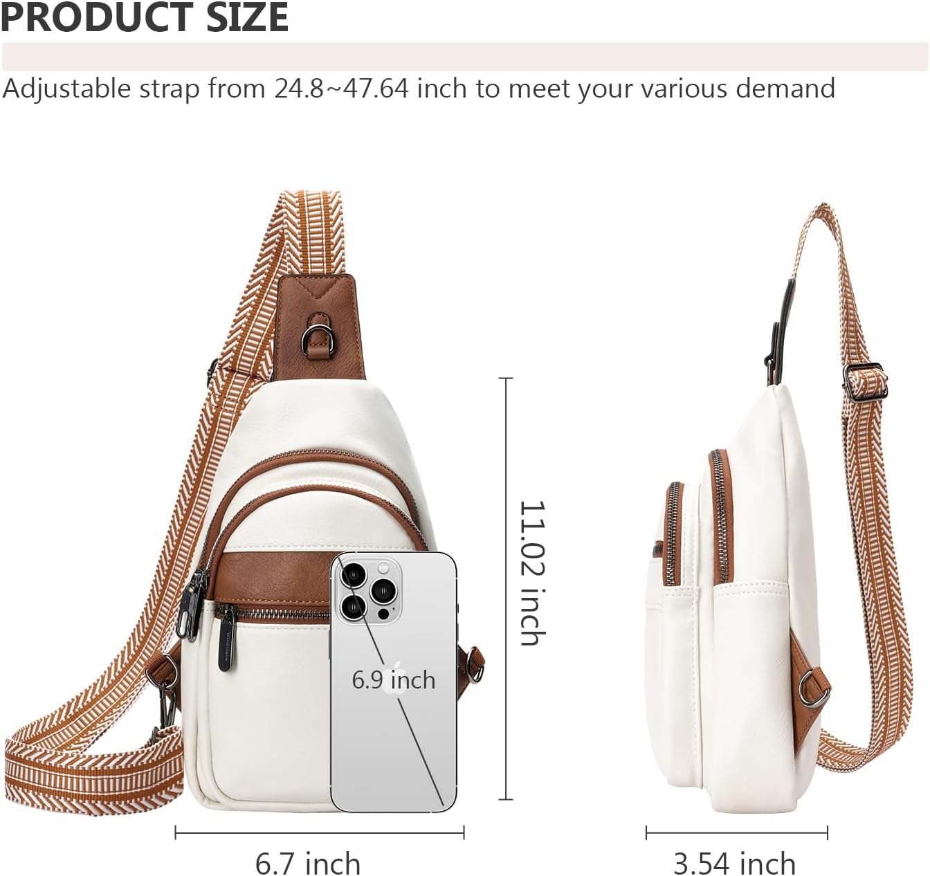 Anti-theft Chest Bags for Women, Crossbody Sling Bag Daypack Backpack, PU Leather Small Fanny Pack with Adjustable Strap, White