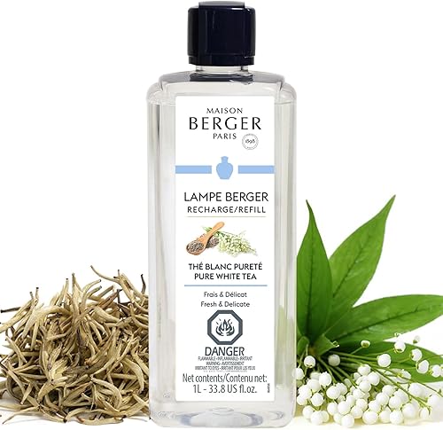 Pure White Tea - Lampe Berger - Recambio de fragancia para difusor de aceite de fragancia para el hogar, 33.8 onzas líquidas, 1 litro