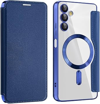 Wallet Case for Samsung Galaxy A05s, Premium Flip Leather Case with 3 Card Slots RFID Blocking, Magnetic Clear Back Cover, Shockproof Protective Cover Deep Blue