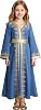 OBEEII Girls Muslim Ramadan Abaya Kids Long Sleeve V Neck Lace Prayer Dress Middle East Arabic Kaftan Dress with Belt