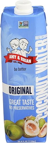 Amy & Brian Agua de coco pura, 1 litro (paquete de 6) | Agua de coco de mejor sabor | Sin OMG y sin azúcar añadida | Agua de coco real refrescante e