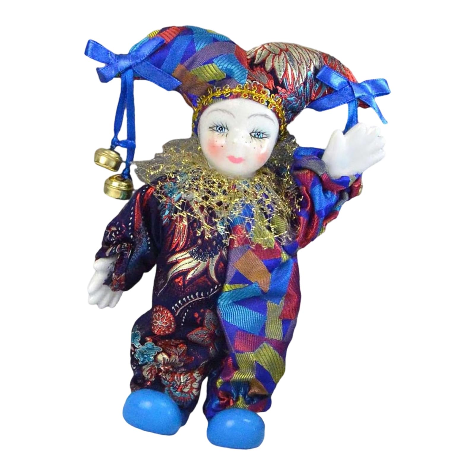 Ulijth Movable Limb Ceramic Clown Statue With Handcrafts Fabric Outfit Holiday Decoration Collectible Figurine Doll Ceramic Doll For Collector