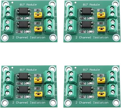 4 Pcs Circuit Board 2 Channel Optocoupler Isolation Board Module PC817 3.6-30V Fit for Sensors Actuators Power Supplies