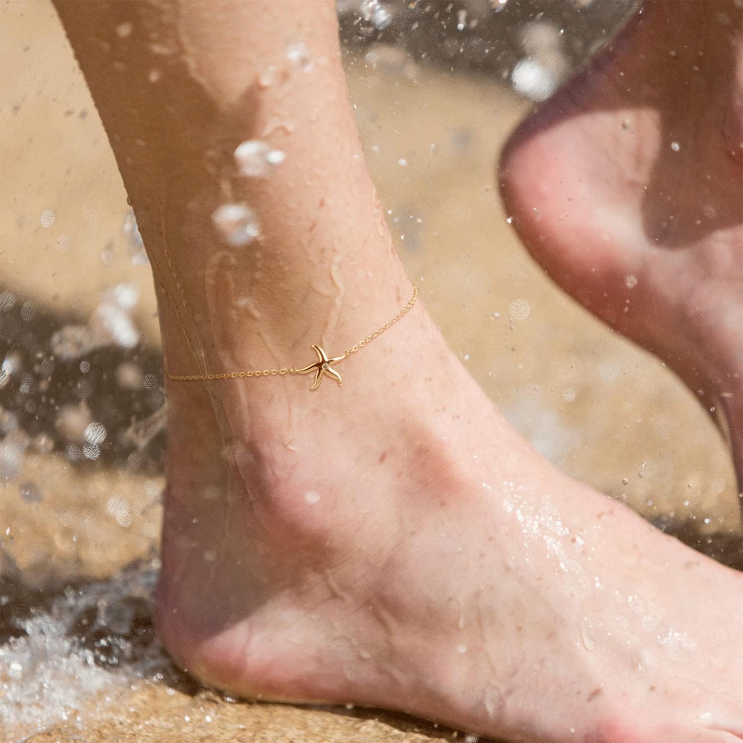 MEVECCO Women's Dainty Gold Anklet, 14K Gold Plated Cubic Zircon Boho Beach Jewelry, Delicate Cute Adjustable Chain Ankle - Image 3