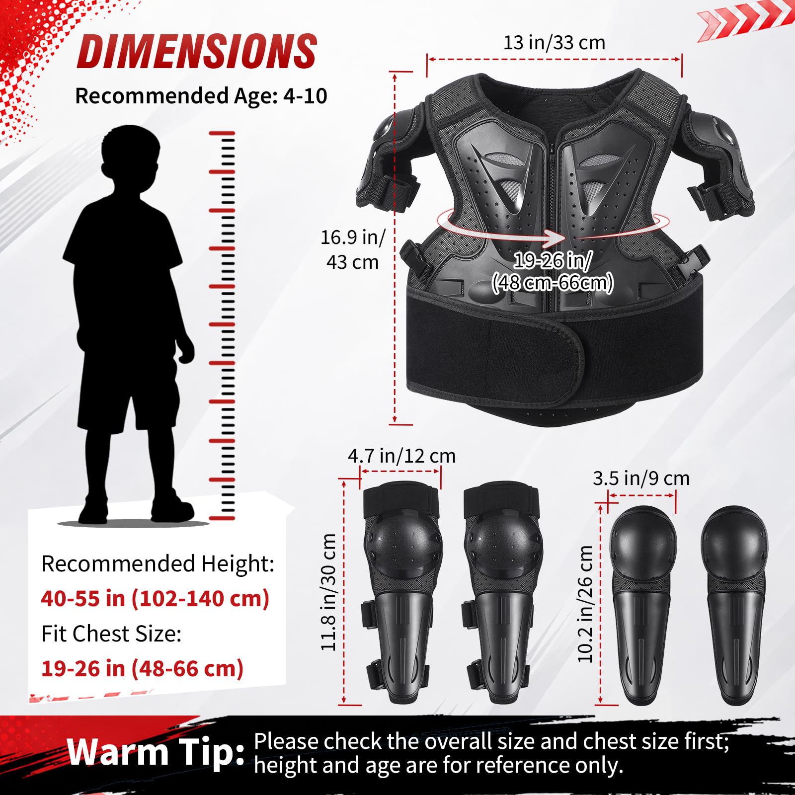 yeesport Brustpanzer Kinder Protektoren Set, MTB Rückenprotektor Kinder
