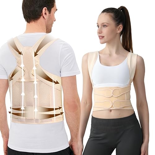 Corrector de postura para mujeres y hombres, alisador de hombro ajustable con soporte completo de espalda para dolor de espalda superior e inferior,