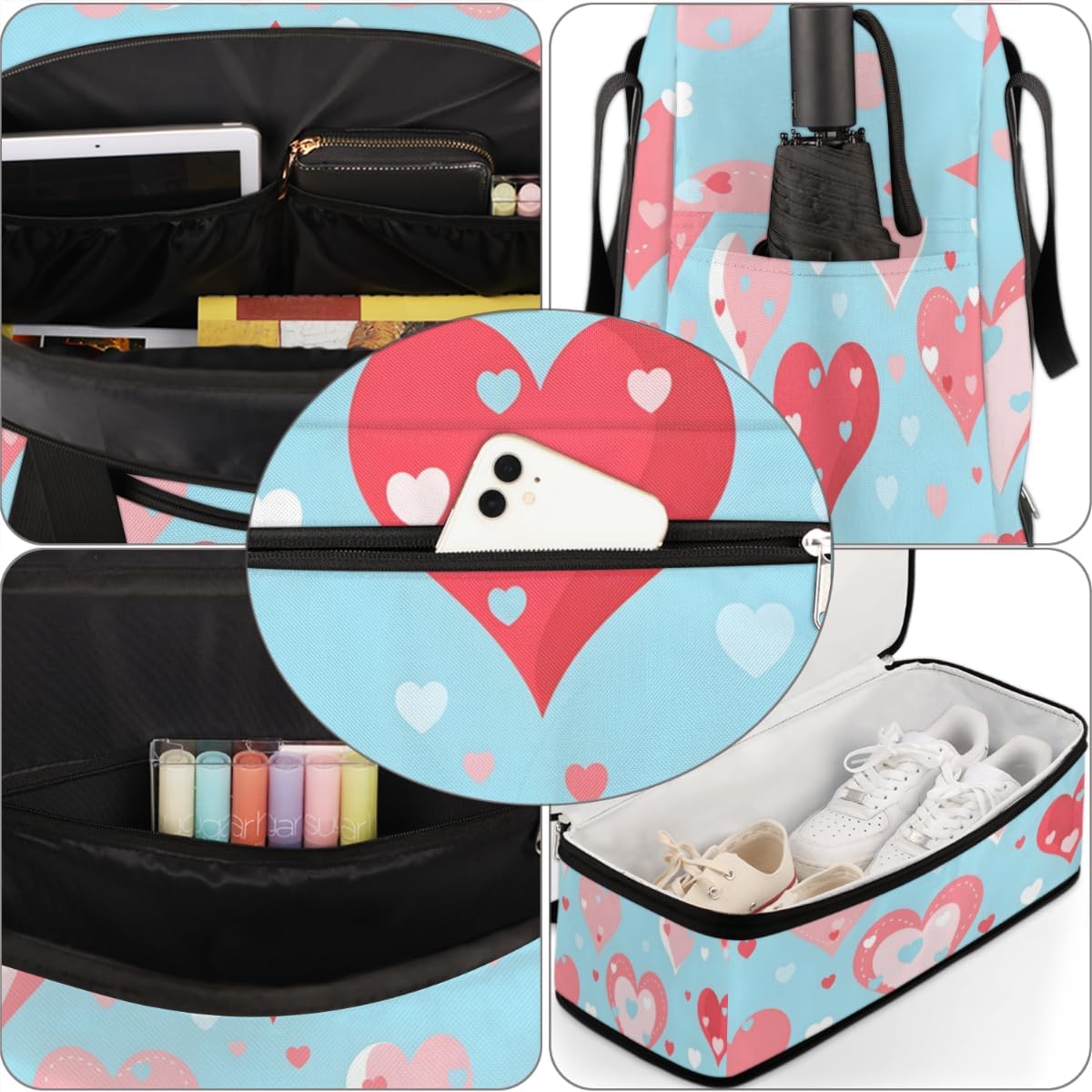 QsirBC Love Funny Design Gym Bag for Women Duffle Tote with Shoes Compartment Men Weekender Duffel for Dance Travel Sports Swimming Overnight
