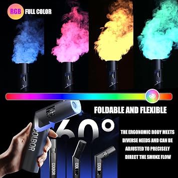 Portable Smoke Machine, Handheld Fog Machine with Remote Control, RGB Lights, 3 speed wind adjustable, 25 levels fog adjustable,for Photography, Outdoor Events, Party, Stage Effects or Weddings