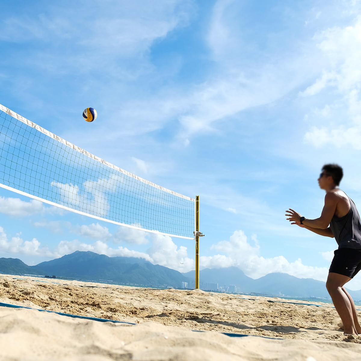 Filet de volley-ball professionnel d'extérieur avec câble métallique d'avion, filet de volley-ball portable de 9,1 x 91 cm pour jardin, école, plage, piscine