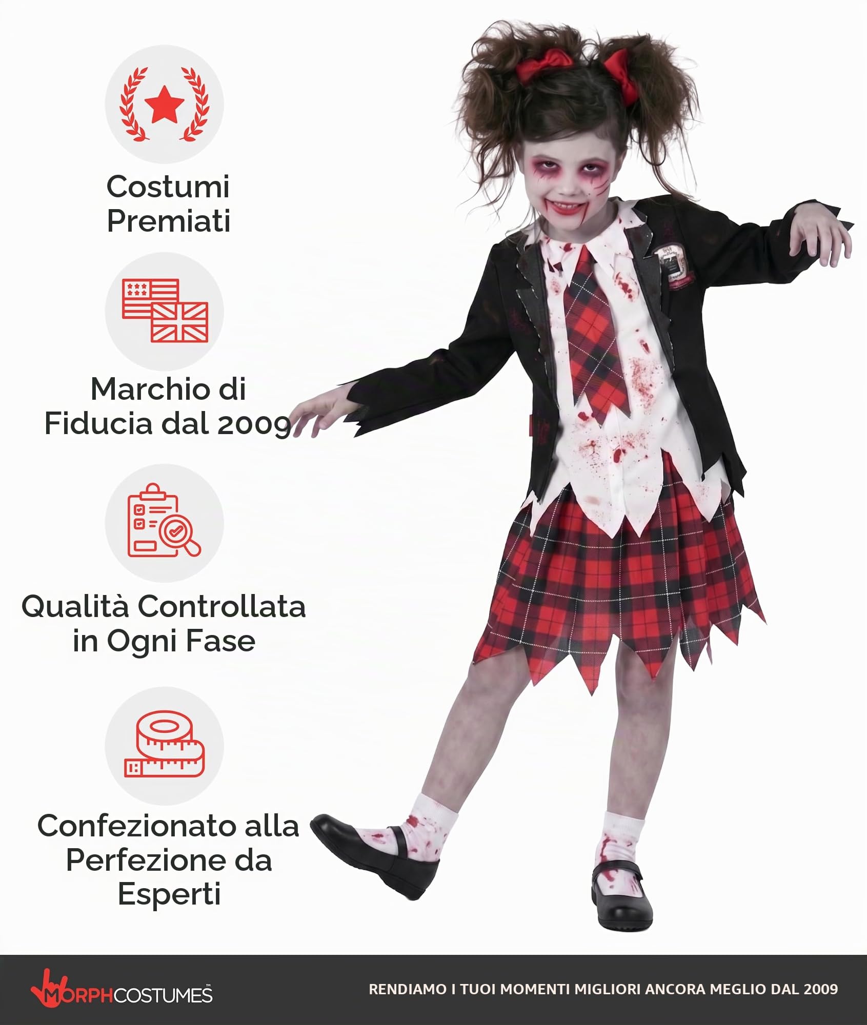 Morph Costume Zombie Bambina, Costume Halloween Bambina