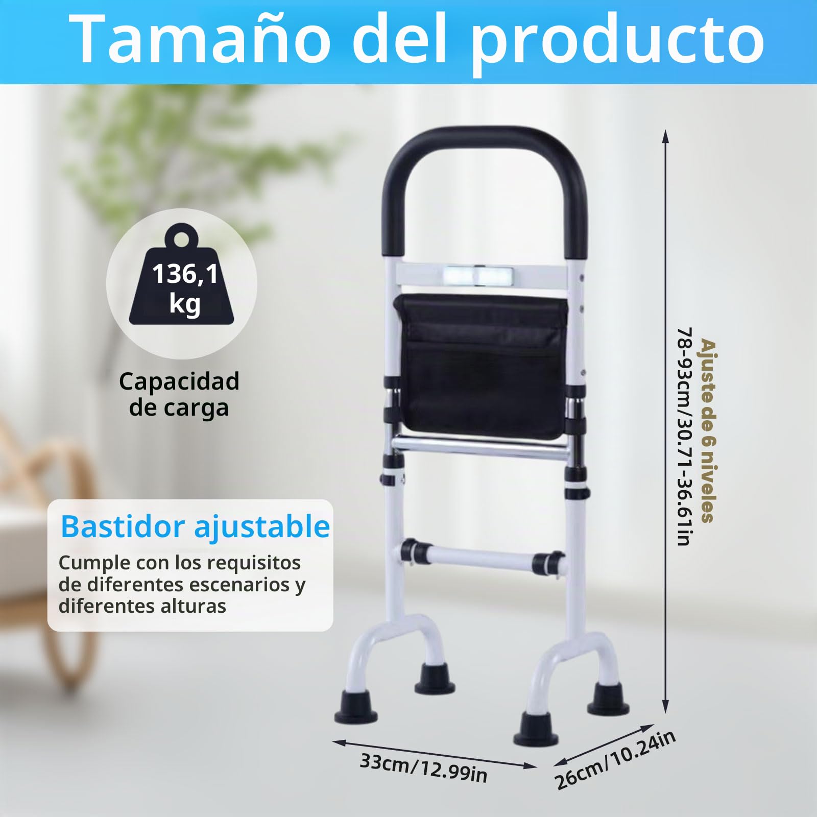 Ayuda para levantarse con LED para personas mayores, altura regulable en 6 niveles, ayuda para levantarse con 4 almohadillas antideslizantes para los pies, ayuda para levantarse de baño, ayuda para