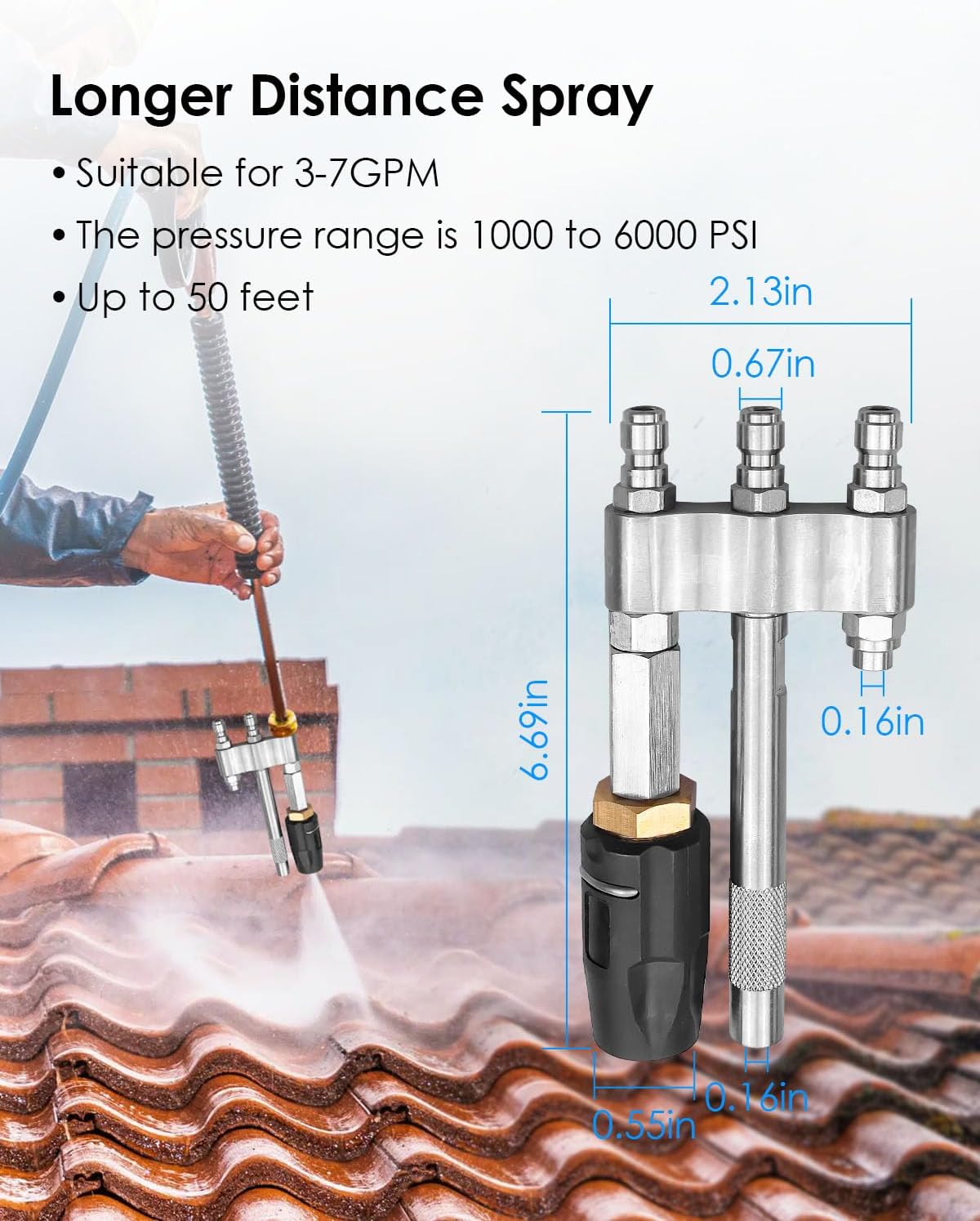Pressure Washer Chemical Tip M5 Twist Nozzles, Long Range Chemical Shooter for 3-7 GPM, 1/4” Quick Connect, Adjustable Washing Up to 50 Feet, 3 Nozzles
