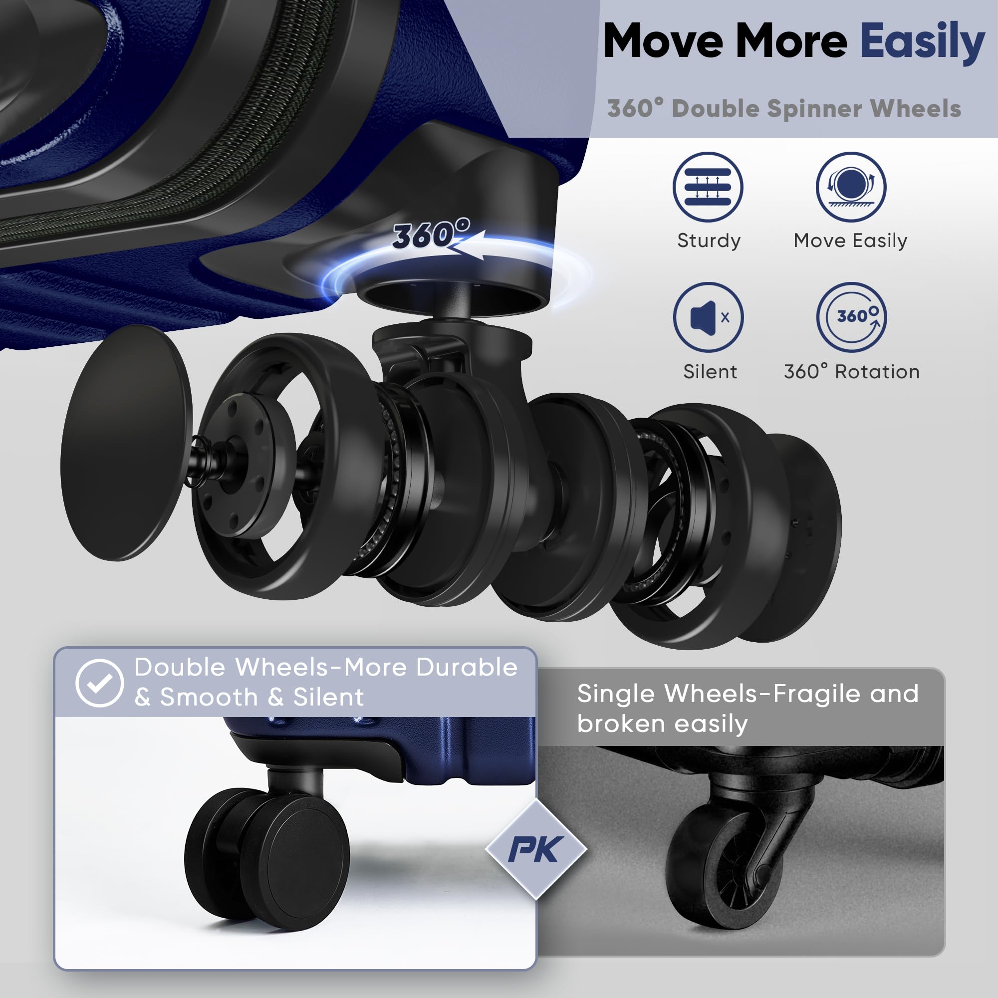 SHOWKOO Set di Valigie Rigide 3 Pezzi 100% Policarbonato Bagaglio Leggero Espandibile Ultra Durevole Valigia Trolley da Viaggio con Serratura Approvata Dalla Tsa e 4 Ruote Doppie M+L+XL,Blu Scuro