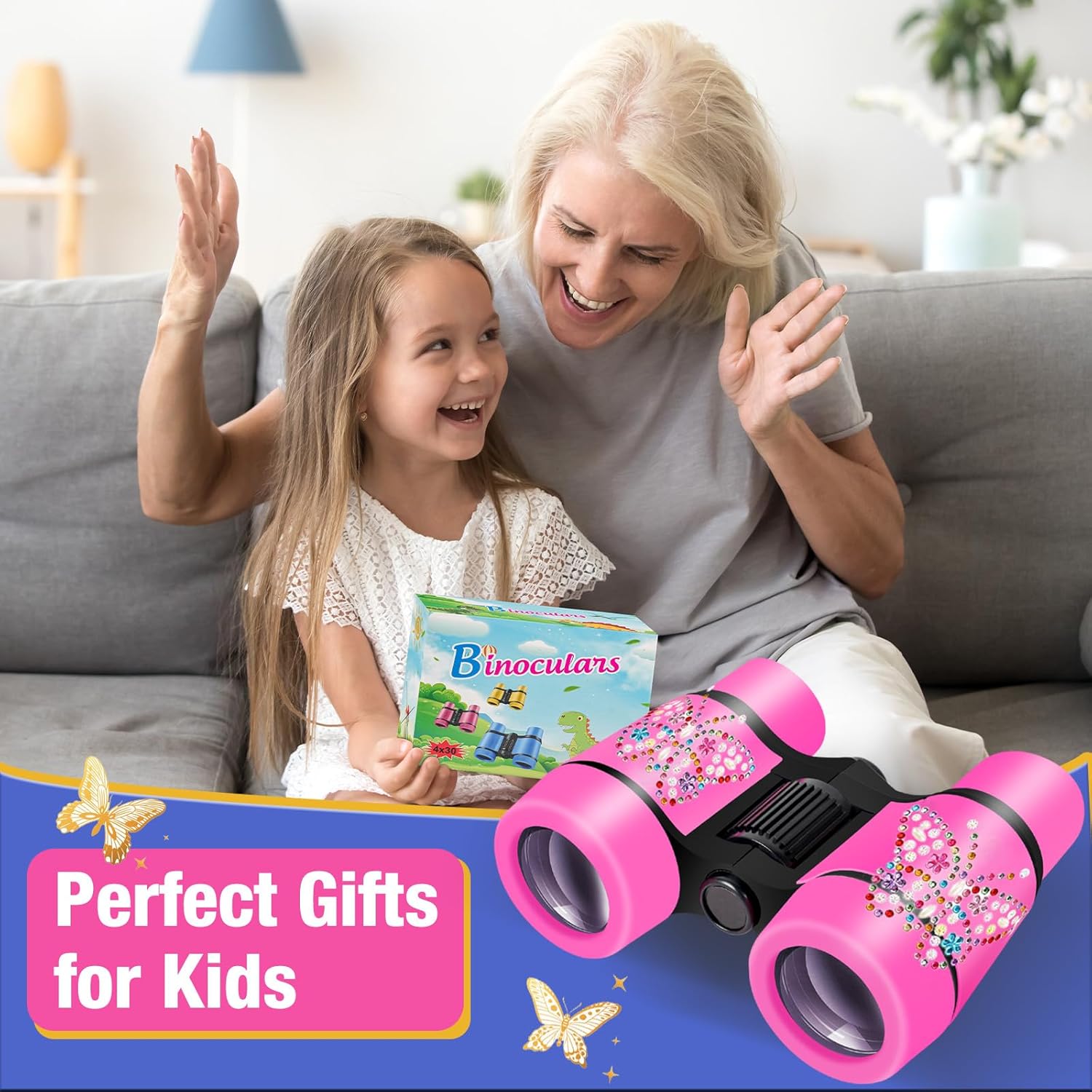 Binoculars for Kids with Butterfly Stickers Girls Gifts for Age 3, 4, 5, 6, 7, 8, 9 + Years Old Boys Girls, Kids Binoculars Outdoor Toys for Sports and Outside Play, Bird Watching image 7 of 7 B0CQKCBKXH