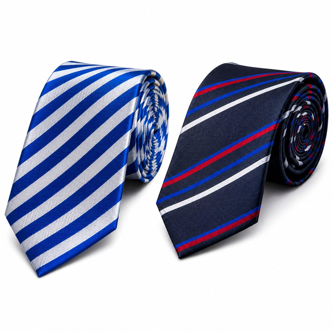 calixto Pack of 2 Men's Silk Feel Neckties – Classic Striped Business Ties Set, Blue & Black Red Stripe Neck Ties for Office, Wedding, Formal Events and Daily Wear-picture-45