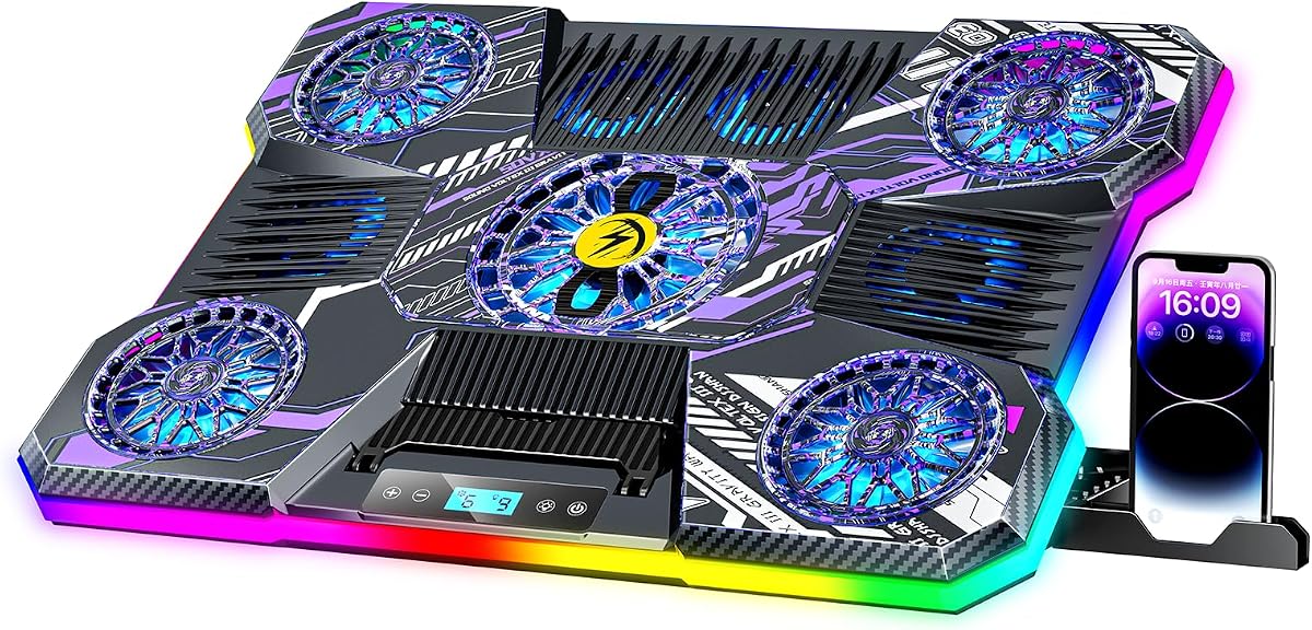 Almohadilla de refrigeración para ordenador portátil RGB, Almohadilla de refrigeración para ventilador para ordenador portátil 9 ventiladores
