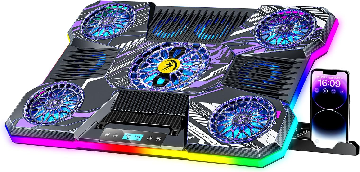 ChillCore Laptop Cooling Pad, RGB Laptop Fan Cooling Pad 9 Fans for 15.6-19.3 Inch Laptops, Gaming Laptop Cooler with 8 Height Stands, 2 USB Ports - A21 Pattern