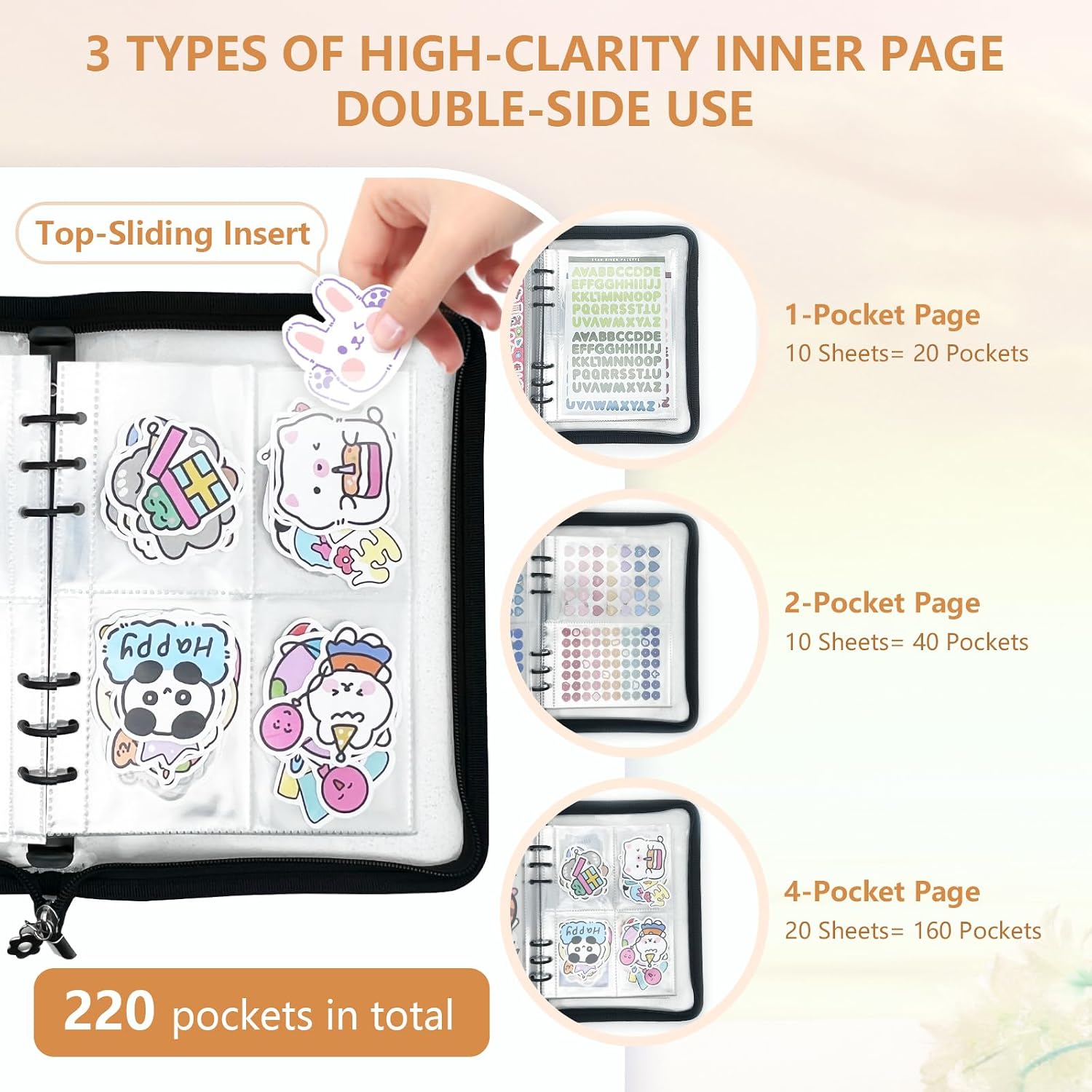 Reusable Sticker Organizer Binder Collecting Book 220 Pocket, Black image 3