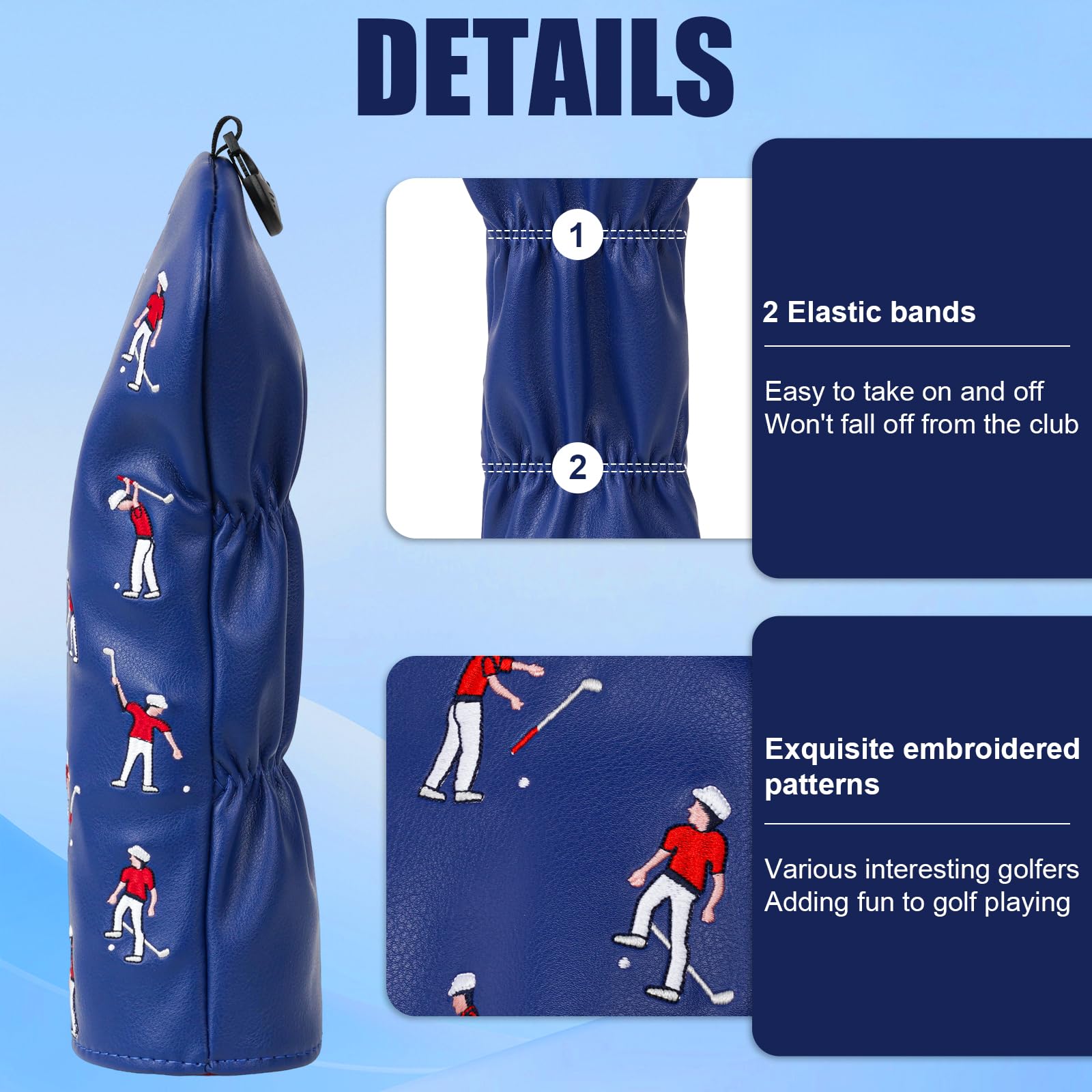 Golfschlägerhauben aus Holz für Driver/Fairway/Hybrid/(1.F.H) blaues PU-Leder-Golfer-Muster