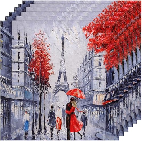 Miniatura 6 de Juego de 6 servilletas de tela para amantes de la Torre Eiffel de París, 20 x 20 pulgadas, servilletas de tela de arte callejero lavables y