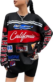 Women's Graphic Long Sleeve Jersey T Shirts Oversized Y2k Racing Print Streetwear Tee Tops