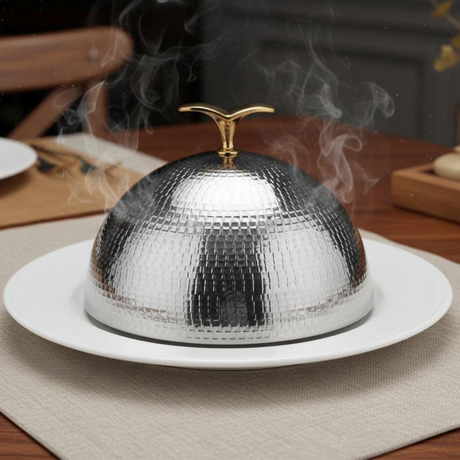 Cubierta para Plato de Acero Inoxidable Campana para Comida Tapa de Bandeja Cloche para Servir con Acabado Resistente al Deslustre Función de, Oro Rosa, 35CM