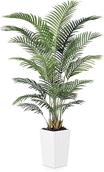 VeriNatural 6FT Artificial Palm Tree - Tall Fake Tree with White Taper Planter & Pebbles, UV Resistant for Indoor & Outdoor Decor - Large Potted Faux Plant for Living Room, Office, Home Decor,VN130